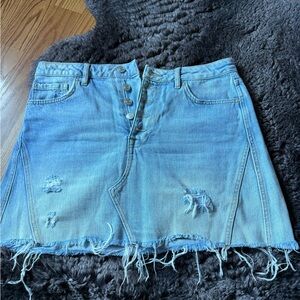 We The Free Light Blue Distressed Mini Skirt